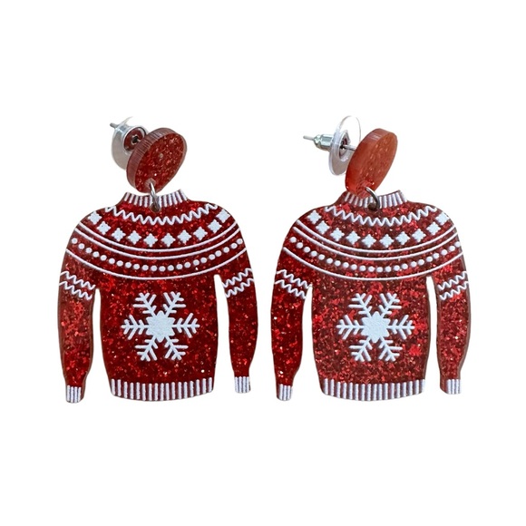 Ugly Christmas Sweater Jewelry - Ugly Christmas Sweater Sparkly Earrings Red and White
